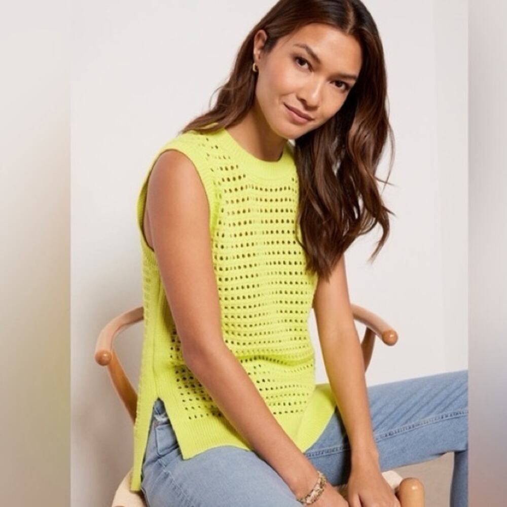 Varley Darin Longline Knit Tank Yellow Lime Green - Size: Large